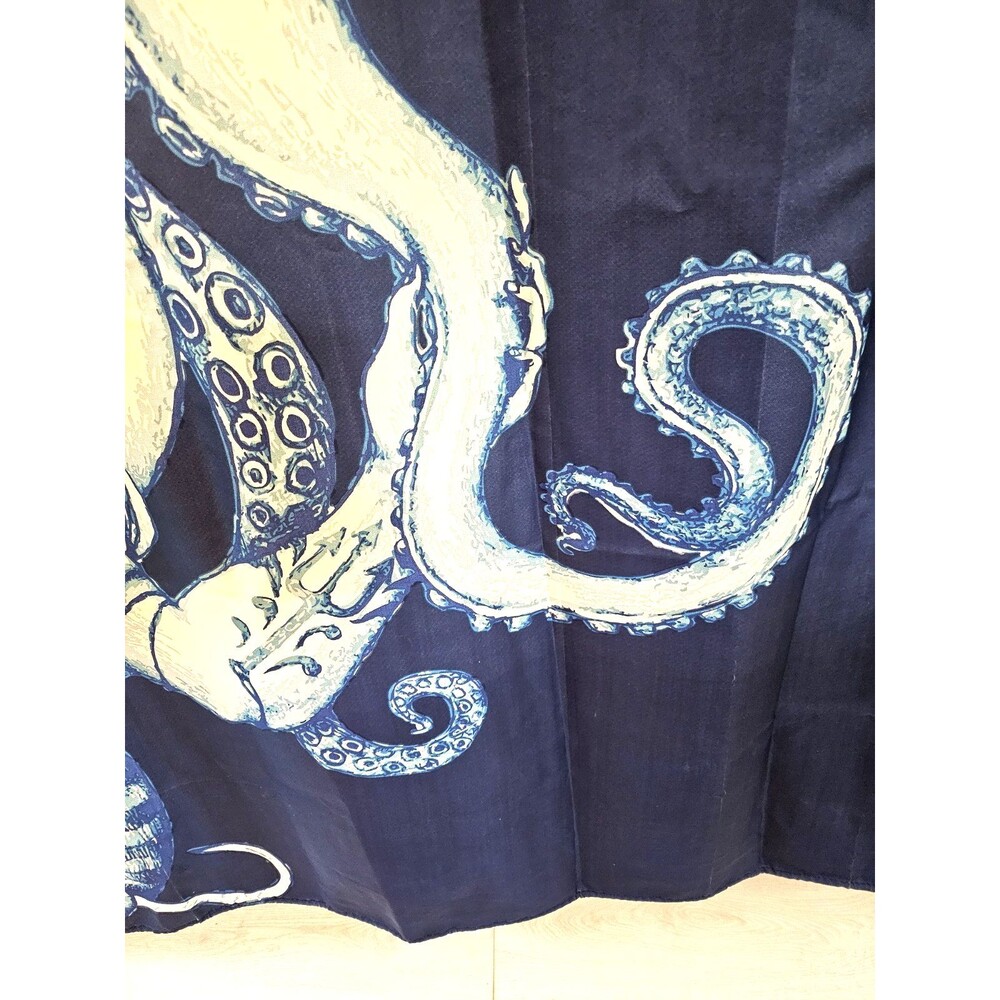 Octopus & Deep Sea Diver Nautical Shower Curtain Navy Ocean Animal Adventure - Picture 3 of 6